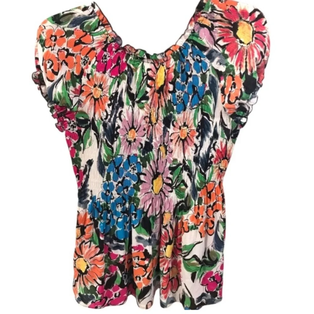 NWT Melissa Paige Floral Blouse With Elastic Neck And‎ Waistline Size Medium - Picture 5 of 7